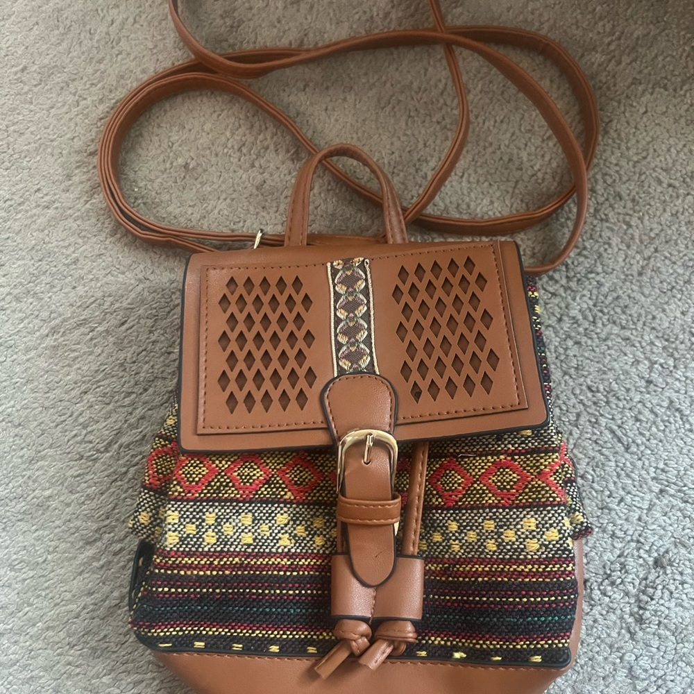 Brown Leather Patterned Women's Vintage Backpack